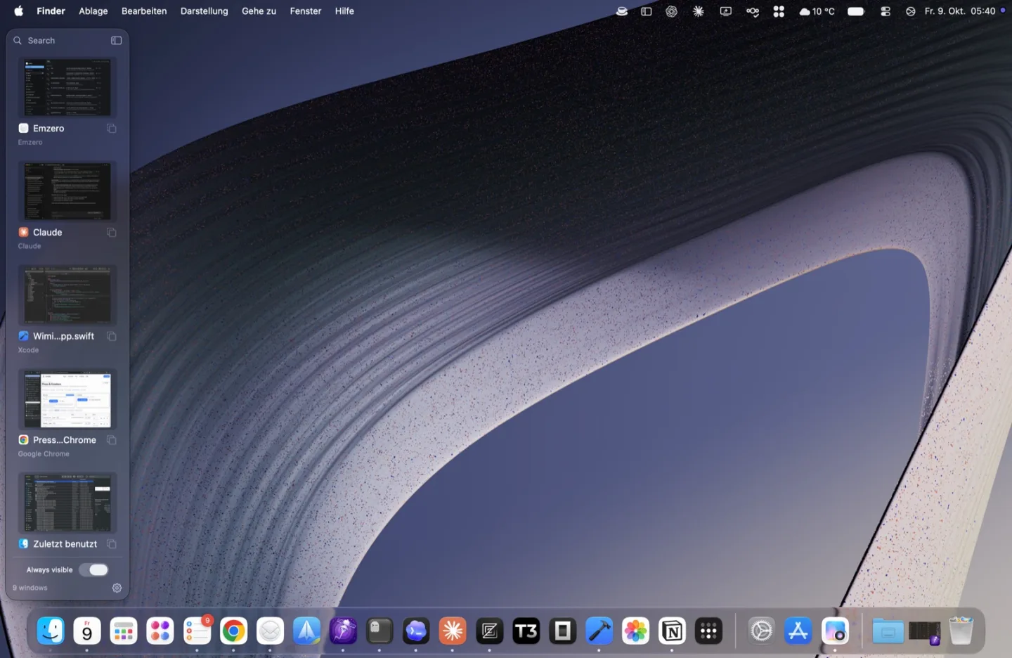 The always-visible window strip along the edge of a display.